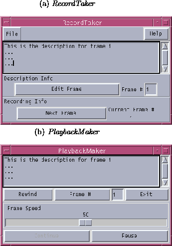 \begin{figure}
 \begin{center}
 (a) {\em RecordTaker} \\  \indent
 
\psfig {file...
 ...nt
 
\psfig {file=Y_playbackMaker.ps,width=3.00in}
 \\  \end{center}\end{figure}